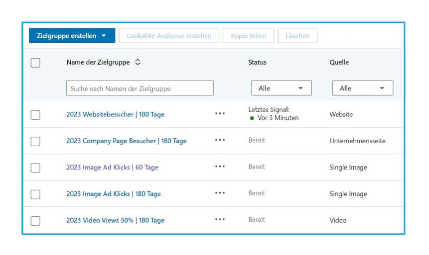 linkedin ads zielgruppen auswahl bei der kampagnenerstellung screenshot