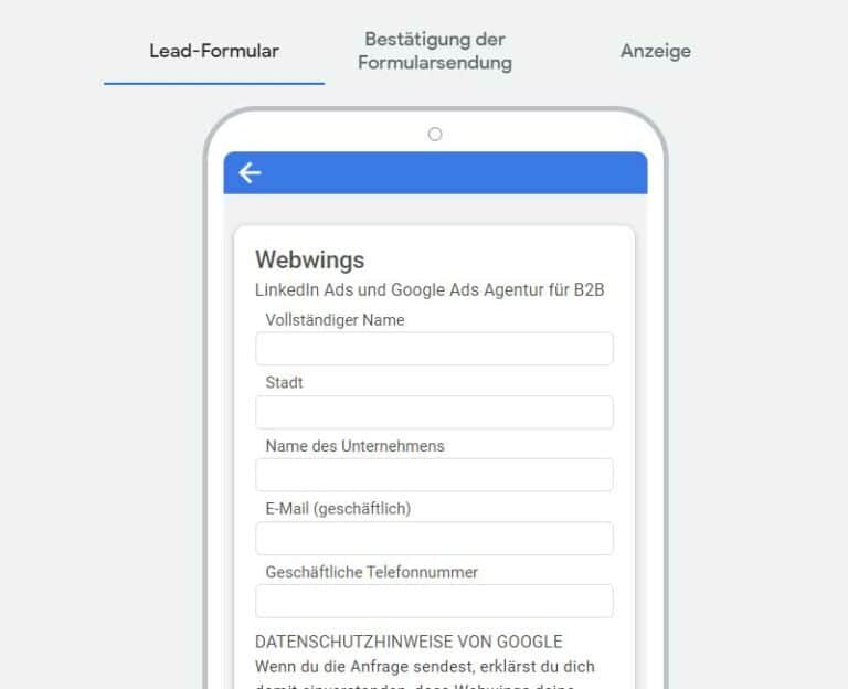 google ads leadformular