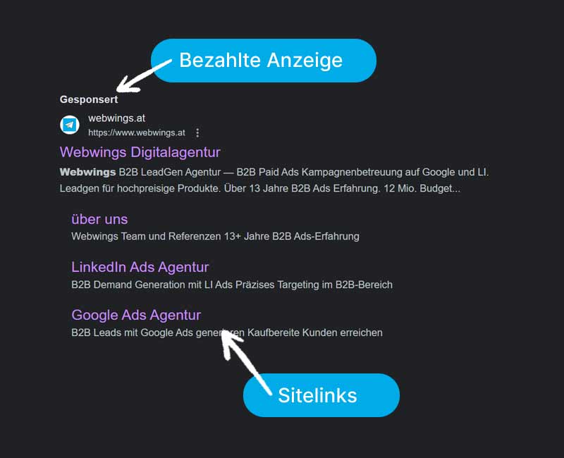 sitelinks bei google ads anzeige